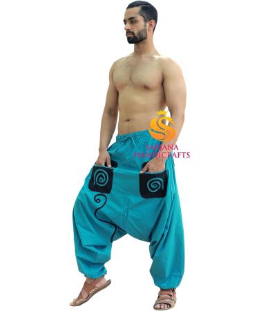 SARJANA HANDICRAFTS Men's Cotton Harem Yoga Pants with Pockets - Turquoise | One Size - Buy Online on GoSupps.com