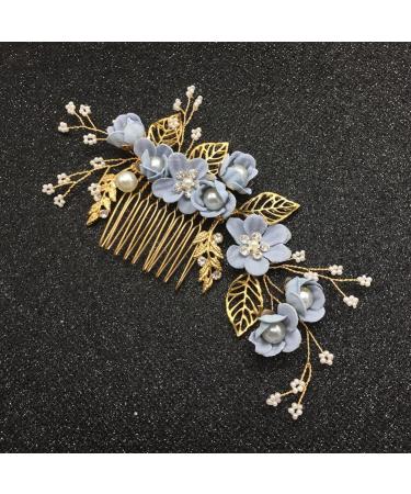 FOMIYES Bride Wedding Hair Accessories Pearl Flower Hair Comb Rhinestone Bridal Hair Piece Wedding Headpiece for Women and Girls Blue - Buy Online on GoSupps.com