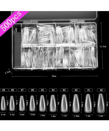 500 Pieces Acrylic Artificial Nail Tips - Ballerina Press-On Nails in 10 Sizes with Clear Box Nail Glue & Brush | International Shipping - Buy Online on GoSupps.com