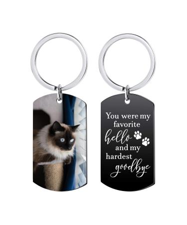 Funnylife Custom Keychain with Cat Photo Pet Picture Keychain Personalized Cat Memorial Gifts - Sympathy for Loss of Cat Black