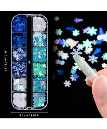 Noblife 36 Grids Christmas Nail Art Sequins | 3D Holographic Snowflake Glitter | Colorful Nail Decorations & Pickup Tools | Sparkly Confetti Nail Decals for Festive Nails - Buy Online on GoSupps.com