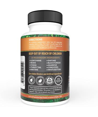 Turkey Tail Mushroom Supplement - 120 Capsules for Immune Support & Energy Boost | Lions Mane, Cordyceps, Chaga, Reishi, Shiitake for Cognitive Focus - Buy Online on GoSupps.com