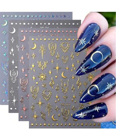 Buy 12 Sheets 3D Star Nail Art Stickers - Self-Adhesive Silver & Gold Moon Decals for Women | Nail Decoration Accessories - Buy Online on GoSupps.com