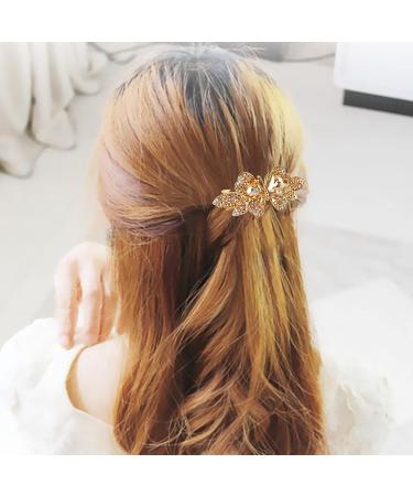 Sankuwen Champagne Crystal Rhinestone Hair Barrette | Small Butterfly Hairpin for Women | Elegant French Hair Clip for Mom - Buy Online on GoSupps.com