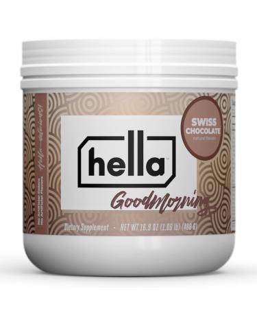 Hella Goodmorning Protein & Collagen Powder Supplement Vitamins Minerals Electrolytes for Focus Clarity and Energy - 80 Mg Organic Caffeine- Morning Wake Up Blend Swiss Chocolate Flavor 20 Servings Swiss Chocolate 20 Servings (Pack of 1)