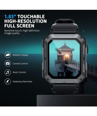 PUREROYI Military Smart Watch for Men - IP68 Waterproof Bluetooth Call - Tactical Fitness Tracker for Android iOS - Outdoor Sports - Black - Buy Online on GoSupps.com