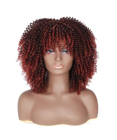 Shop Porsmeer Afro Wig for Women | Natural Full Fluffy Kinky Curly Bob Wig | 14 Inch Curly Synthetic Wig for Party & Daily Wear | Black Mix Copper Red - Buy Online on GoSupps.com
