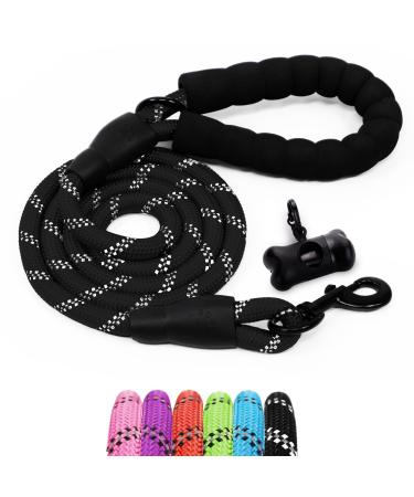Furdreams 1.5m (5ft) Slip-On Dog Lead - One-Size-Fits-All Leash with Soft Padded Handle & Highly Reflective Threads - Durable & Weather Resistant Climbers Rope for Dogs - Waste bag dispenser included Black Large