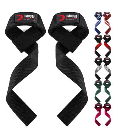 DMoose Lifting Straps, 24" Wrist Straps for Weightlifting, Powerlifting, Deadlifts, Strength Training for Men and Women, Pair of Cotton Straps with Maximum Hand Grip and 4 mm Neoprene Padded Support Black