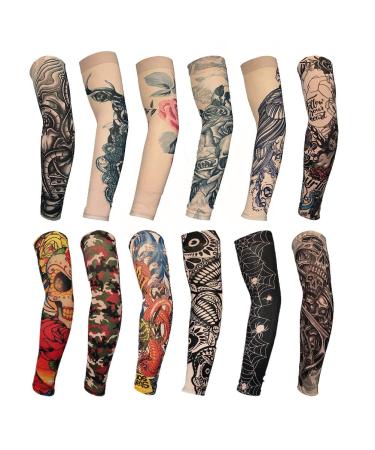 HOVEOX 12 Pcs Temporary Tattoo Sleeves Set Body Art Arm Stockings Protector Arts Fake Halloween Tattoo for Men Women Pattern-1