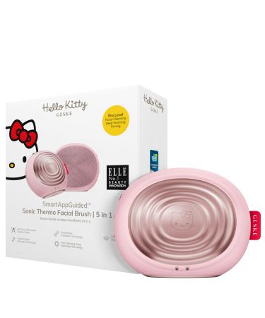 Geske x Hello Kitty |SmartApappguided Sonic Thermo Facial Brush |5 in 1 |Skin cleaning |Cleaning brush with heat function |Face massage |Electrical facial brush |Face cleaning device Hello Kitty Pink
