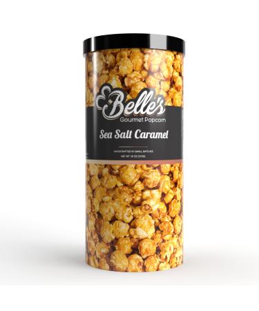 Belles Gourmet Popcorn Gift Canister: Sea Salt Caramel Popcorn Tins -USA Grown Non GMO popcorn kernels for Premium Flavored Popcorn Gourmet, Perfectly Popped Popcorn Snacks, Movie Night Popcorn 12 oz Sea Salt Caramel Small Canister (6 cup)