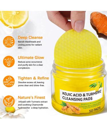 Kojic Acid and Turmeric Cleansing Pads for Dark Spots Turmeric Kojic Acid Cleansing Pads for Face & Body with Vitamin B5 Exfoliating Cleansing Pads for All Skin Types - 50 pads - Buy Online on GoSupps.com