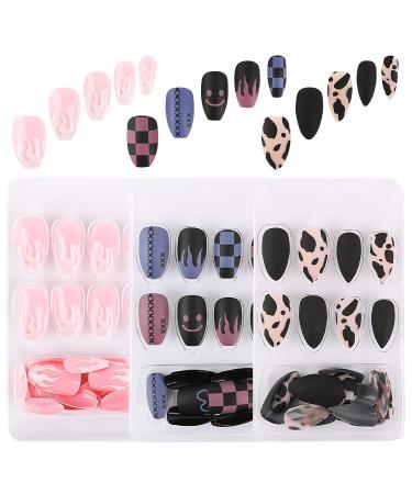 UFLF 72 Pieces False Nails Short Artificial Nails for Sticking on Artificial Nails Tips Nail Tips Fake Nails with Adhesive Pads DIY Nail Tips