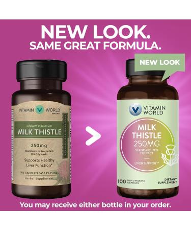 Vitamin World Milk Thistle (Silymarin) Standardized Extract 250mg 100 Capsules, St. Mary s Thistle, Supports Liver Health, Antioxidant, Rapid-Release, Gluten Free - Buy Online on GoSupps.com