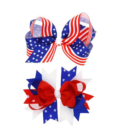 American Flag Hair Bow Clips For Girls 2 Pack Patriotic Independence Day Alligator Hair Pins Flower Hair Accessories for fourth of july