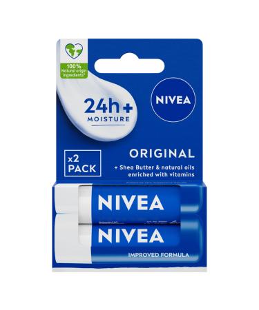 NIVEA NIVEA Original Care Duo Pack Lip Balm (2 x 4.8 g) 24+ deep lip moisturizer 100% natural origin ingredients shea butter and vitamins lip care