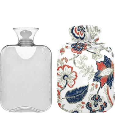 NAANLE Hot Water Bottle with Cover - Ethnic Paisley Flower Design 1L Transparent Water Bottle for Back Pain Relief & Hand/Foot Warmers | Hot & Cold Therapy - Buy Online on GoSupps.com