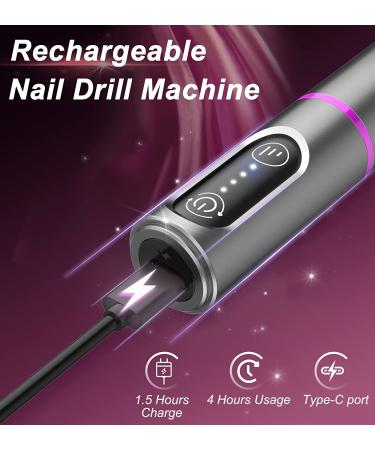 Auriox Cordless Nail Drill | Rechargeable Electric Filer Machine with Ceramic Bit | 2 Rotations for Acrylic, Polish, Gel Nails (Gray) - Buy Online on GoSupps.com