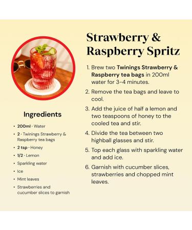 Twinings Strawberry & Raspberry Tea Bags 40g - 20 Count Pack - Refreshing Raspberry Strawberry Flavor - Buy Online on GoSupps.com