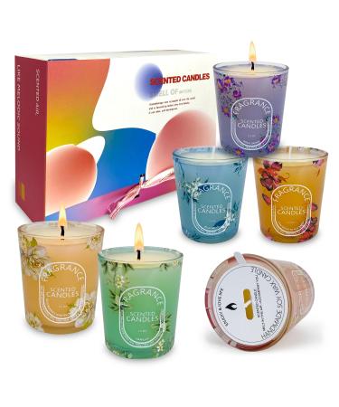 Scented Candles Gift Set of 6 Pack 6 Scented Bluebells Jasmine San Diego Black Berries Vetiver Vanilla Goji Berry & Blood Orange Long Lasting Soy Wax Aromatherapy Candle Set