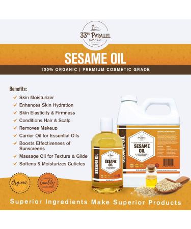 Organic Sesame Oil 8 oz - Premium Cold Pressed 100% Pure for Skin Hair & Soap Making | Unrefined Essential Oil Carrier | Bulk Available - Buy Online on GoSupps.com