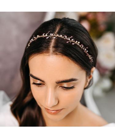 AW BRIDAL Gold Wedding Hair Accessories for Brides Purple Crystal Pearl Leaves Headband Bridal Headpieces for Wedding Hair Jewelry for Women Girls(Gold Purple Gold-Purple