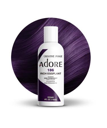Adore Semi Permanent Hair Color - Vegan and Cruelty-Free Hair Dye - 4 Fl Oz - 186 Rich Eggplant (Pack of 1) 186 Rich Eggplant 4 Fl Oz (Pack of 1)