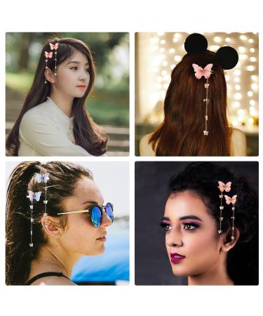 4 Pcs Tassel Butterfly Hair Clips - Fabric Butterfly Bobby Pins with Rhinestone Wings - Party Hair Accessories for Girls - Color_A - Buy Online on GoSupps.com