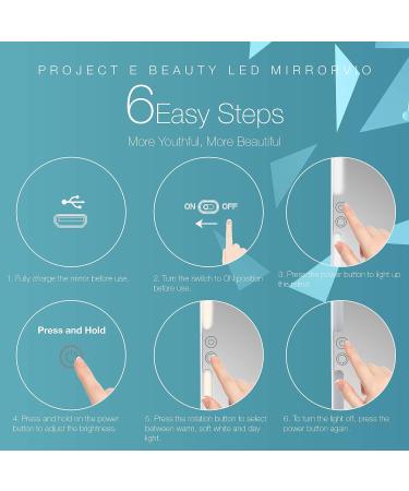 Project E Beauty Mirrorvio LED Travel Vanity Mirror | 3 Lighting Modes, Dimmable & Touch Control | Rechargeable & Portable | Foldable Cosmetic Mirror - Buy Online on GoSupps.com