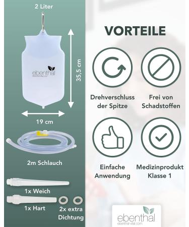 Ebenthal Vital Intestinal Inlet - BPA-Free Colon Cleansing Set with Silicone Bag & 2m Hose | 2-Liter Intimate Shower & Intestinal Flushing - Buy Online on GoSupps.com
