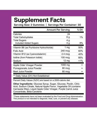 Naturally-Sourced Vegan Apple Cider Vinegar Gummies with Folic Acid & Vitamins B6/B12 | Essential Elements - 60 Count - Buy Online on GoSupps.com