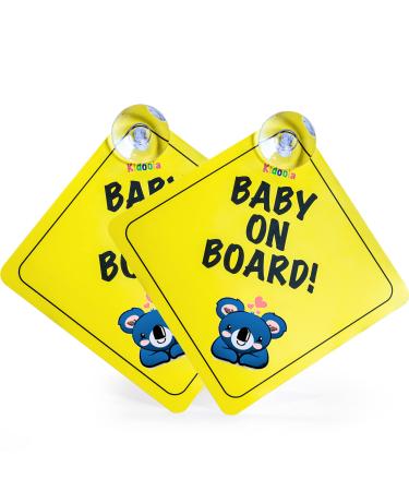 kidoola 2pcs Baby on Board Sign for Car Newborn & Kids Driving Safety Sticker with Suction Cups Highly Visible Warning Sign for Window (Koala)