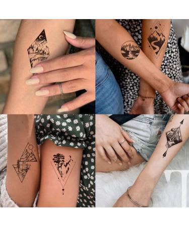 Tazimi Black Mountain Temporary Tattoos - 35 Sheets Waterproof Forest Sun Star Moon Space Designs for Men and Women | Body Art and Face Tattoos - Buy Online on GoSupps.com