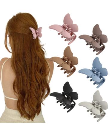 6 PCS Butterfly Hair Claw Clips - Non-slip Hair Jaw Clips Medium Butterfly Hair Clips Strong Hold Claw Clips for Women Girls Thick Thin Hair (Matte-color)