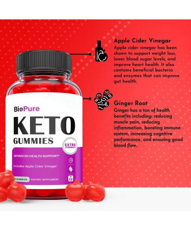 Biopure Keto ACV Gummies - Vegan Formula for Weight Loss with Apple Cider Vinegar and Vitamin B12 (60 Gummies) - Buy Online on GoSupps.com