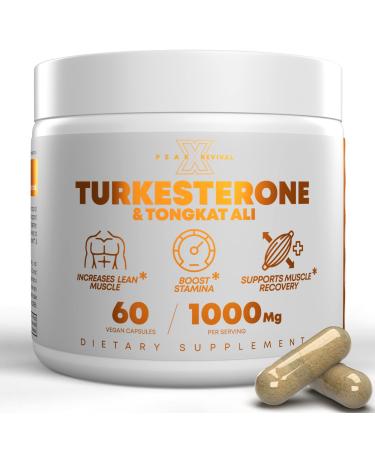 Peak Revival-X Turkesterone & Tongkat Ali 1000mg Supplement - 500mg Ajuga Turkestanica Per Serving Increase Stamina  Lean Muscle Growth & Recovery - Third Party Tested & Made in The USA (60 Capsules)