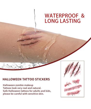 Halloween Scar Temporary Tattoos - Bezall 10 Sheets Realistic Fake Wound Stitch Tattoo Sticker for Zombie Makeup Pranks - Buy Online on GoSupps.com