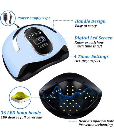 Twest Nail Dryer 168W UV LED Lamp for Gel Nails with 4 Timers Car Sensor LCD Display | Removable Nail Polish Dryer for Fingers & Toenails | Nail Studio Lamp in Blue - Buy Online on GoSupps.com