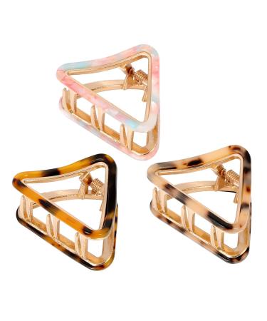 Cobahom 3 Pack Small Hair Claw Clips 2 inch Acetate Hair Jaw Clips 3 Colors Set Fashion Hollow Triangle Hair Clips for Women Girls 1 Pink and 2 Tortoiseshell 1 Pink & 2 Tortoiseshell