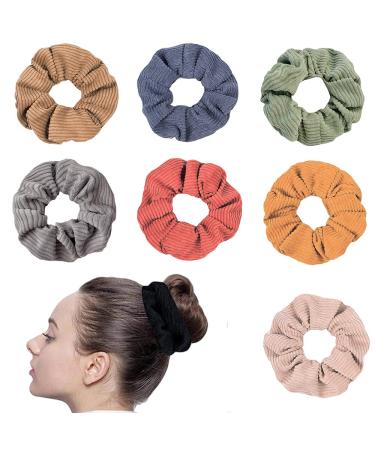 7 PCS Ribbed scrunchies prime Solid Color Velet Elastic Hair Ties Thread Large Hair Ties  Strong Elastic Hair Bobbles for Ponytail Holder (7 pcs Ribbed Hair Scrunchies)