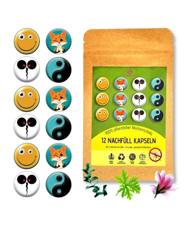 OLLEENO Mosquito Repellent Refill for Anti Mosquito Clips (12 pieces) Refill Pack purely plant-based mosquito insect repellent recycled & paraben-free refill pads hiking camping sports 15-20 days effect