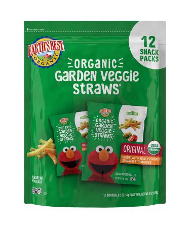 Earth's Best Organic Sesame Street Toddler Snacks, Garden Veggie Straws Multipack, 0.5 Oz (Pack of 12)