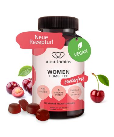 Wowamins Women Complete Sugar -free (120) Delicious multivitamin rubber/vitamin gummy bears with 500 g biotin and iron - 13 vitamins omega 3 gummy bears & more 1 pack