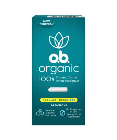 o.b. Organic Tampons, 100% Organic Cotton, Proven 8 Hour Leak Protection, Regular, 24Count