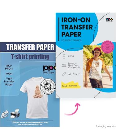 PPD Inkjet Premium Iron-On White and Light Colored T Shirt Transfers Paper LTR 8.5x11 Pack of 20 Sheets (PPD001-20) - Buy Online on GoSupps.com