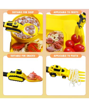 Construction Themed Children Cutlery Set Excavator Fork & Spoon for Toddlers (1-5 Years) Portable Yellow Baby Cutlery - Buy Online on GoSupps.com