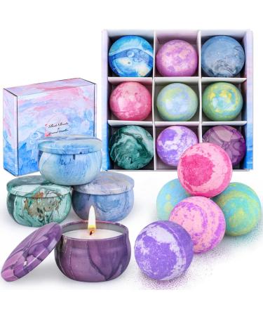 Bath Bombs Gift Set for Women, 5 Color Large Bubble Bathbombs Essential Oil with 4pcs Scented Candles, Fizzy Spa for Moisturizing Skin, Idea Valentine's Day, Birthday Gifts for Friends Mom Love 5+4 Bath Bombs Gift Set