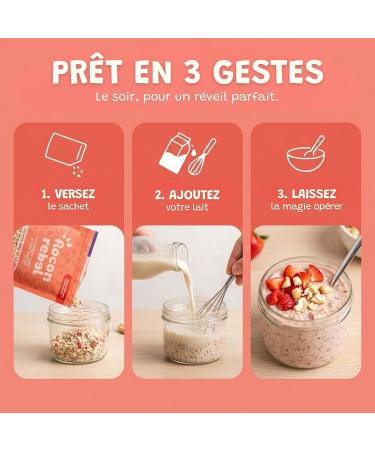 FLOCON REBEL Overnight Oats | Fraises Noix de Cajou 5 Petits D jeuners Sains et Rapides | Porridge Froid | Flocons d Avoine | Riche en Fibres Source de Prot ines Bio Sans Sucre Ajout - 5X45g Fraise Noix de Cajou 45 g (Lot de 5) - Buy Online on GoSupps.com