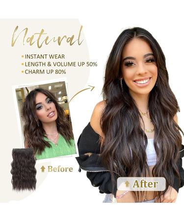 NANNAN Dark Brown Invisible Wire Hair Extensions - 20 Inch Long Curly Wavy Headband for Women - Adjustable Size with 4 Secure Clips - Synthetic Hairpieces - Buy Online on GoSupps.com